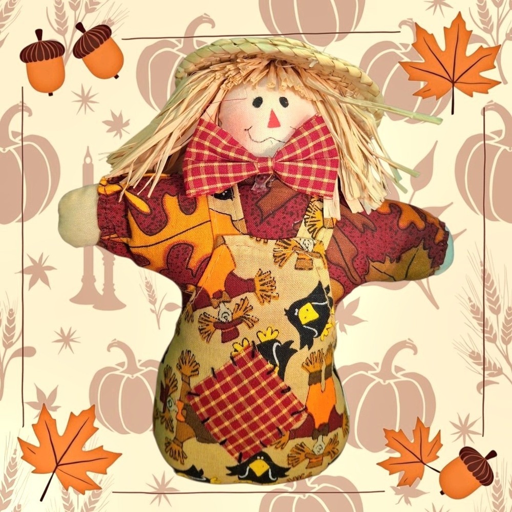 Vintage Handmade Cute Scarecrow Sac Doll Fall Halloween Thanksgiving Decor 6"in